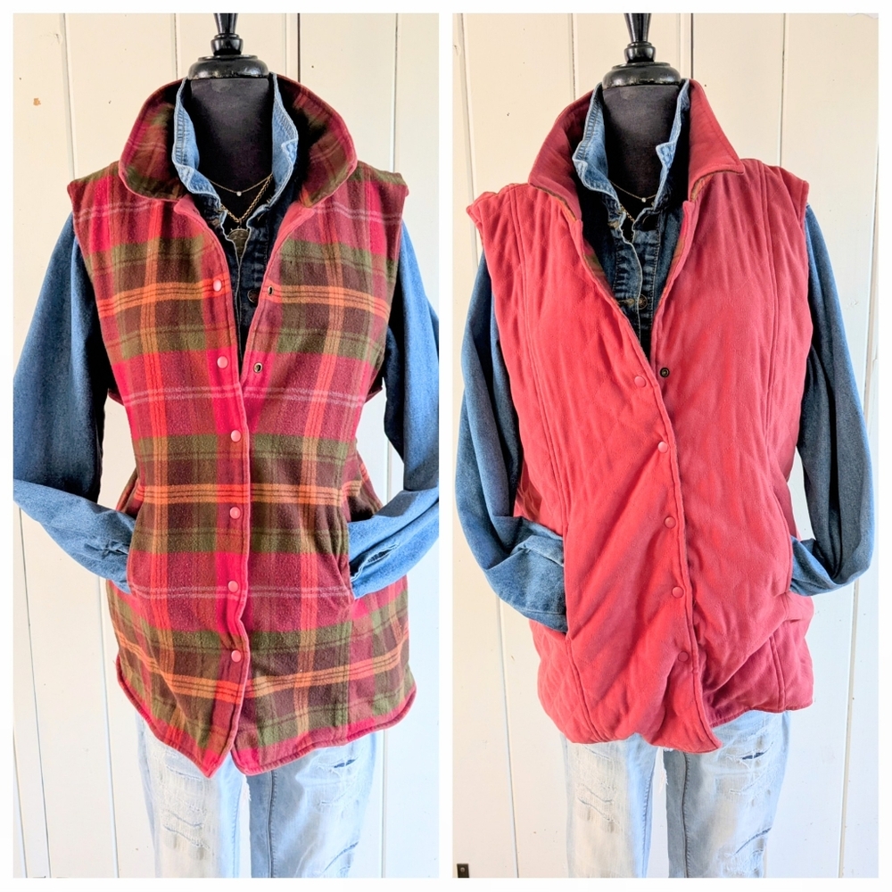 Reversible Plaid And Solid Vest From Denim & Co Xl - image 1